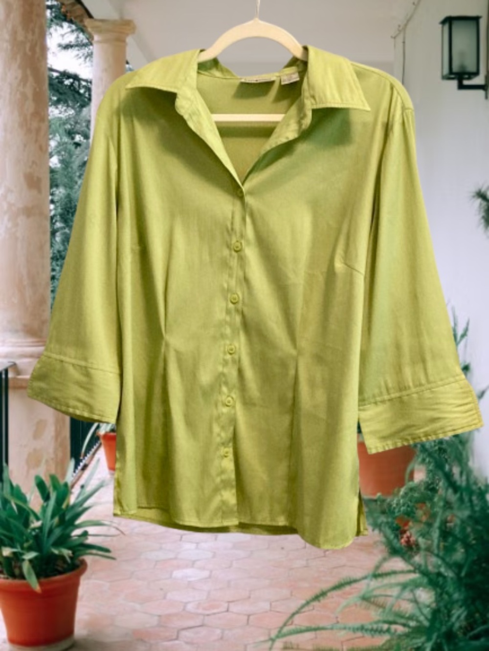 Millenium SZ 14 Lime Green Women's Button Up Blouse 3/4 Sleeve